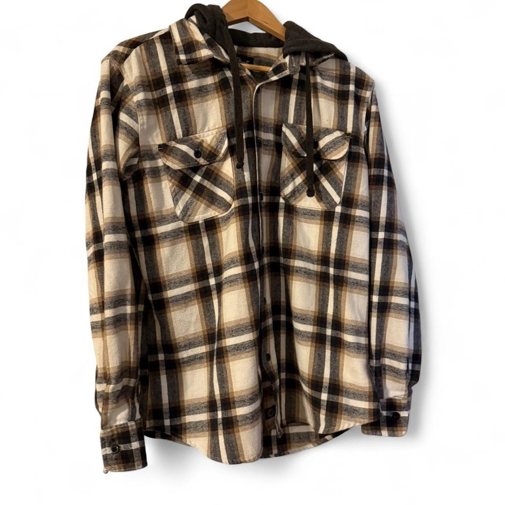 Free Planet Brown Plaid Hooded Shirt
